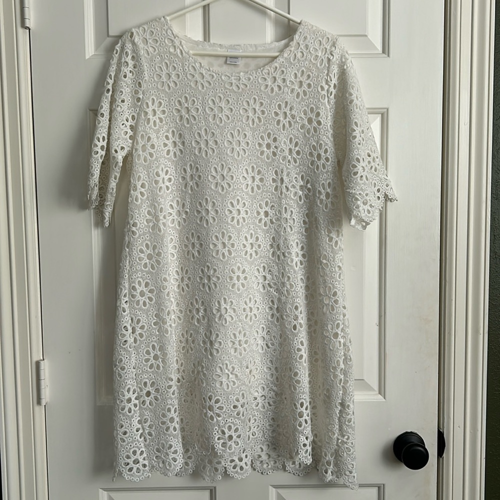White Eyelet Lace Shift Dress